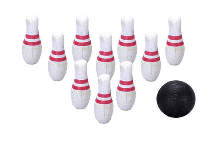 Bowlingset inclusief bal; miniatures world; Poppenhuis 1:12; 1op12; miniaturen poppenhuizen; poppenhuizen; hobby en modelbouw; 