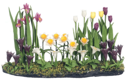 hobby en modelbouw; Landschapje met bloemen; scenery schaal 1op24; schaal 1:24; poppenhuizen; poppenhuis Tuinspoor G (LGB), sch