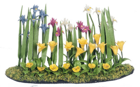 hobby en modelbouw; Landschapje met bloemen; scenery schaal 1op24; schaal 1:24; poppenhuizen; poppenhuis Tuinspoor G (LGB), sch