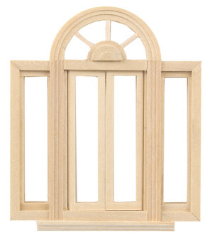 Houten Circlehead raam, schaal 1op24; deuren; ornamenten; ramen; schaal 1op24; schaal 1:24; poppenhuizen; poppenhuis Tuinspoor 