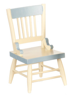 hobby en modelbouw; Witte eetkamer stoelen met blauwe details; poppenhuis; schaal 1 op 12; schaal 1:12; poppenhuismeubels; popp