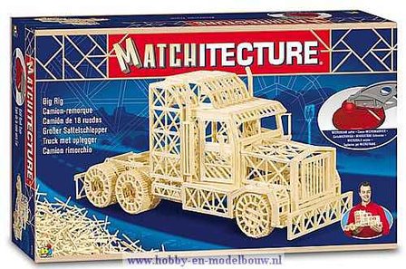 Matchitecture,bouwen met lucifers,modelbouw met lucifers,lucifer bouwpakket; Truck/vrachtwagen;  bouwwerk van lucifers; knutsel