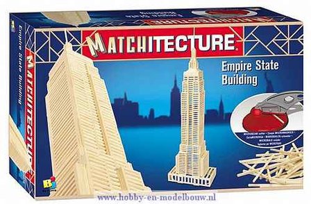 Matchitecture,bouwen met lucifers,modelbouw met lucifers,lucifer bouwpakket; Empire State Building; bouwwerk van lucifers; knut