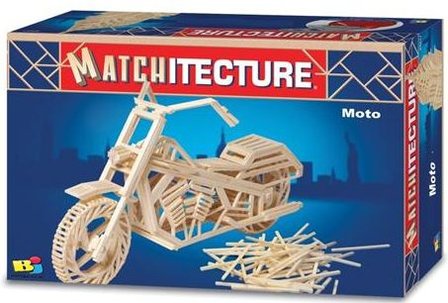 Matchitecture,bouwen met lucifers,modelbouw met lucifers,lucifer bouwpakket; Motorfiets; bouwwerk van lucifers; knutselen met l