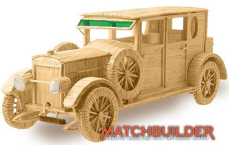 Matchbuilder,bouwen met lucifers,modelbouw met lucifers,lucifer bouwpakket; Hispano Suiza; bouwen met lucifers, modelbouw met l