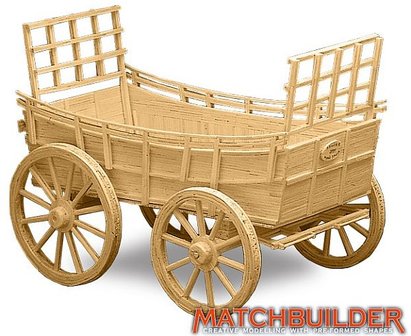 Matchbuilder,bouwen met lucifers,modelbouw met lucifers,lucifer bouwpakket; Hooiwagen uit de 18e eeuw; bouwen met lucifers, mod