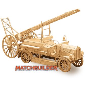 Matchbuilder,bouwen met lucifers,modelbouw met lucifers,lucifer bouwpakket; Brandweerladderwagen uit begin1900; bouwen met luci
