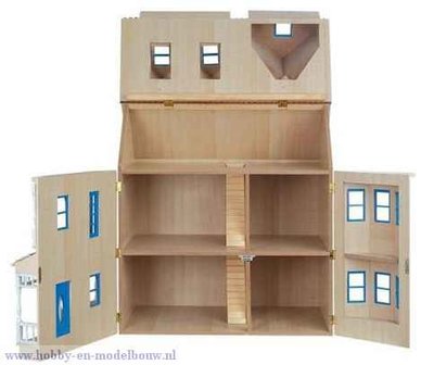 Exmouth poppenhuis; ongeschilderd; gebouwde poppenhuizen, bouwpakketten van poppenhuizen of kinder poppenhuis; doe-het-zelf; po