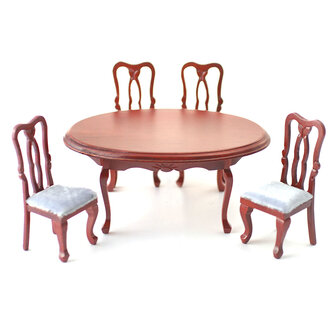 Mahoniehouten ronde tafel met 4 stoelen
