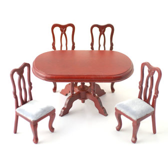 Mahoniehouten ovale tafel met 4 stoelen
