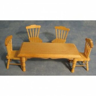 Blank eiken eettafel met 4 stoelen