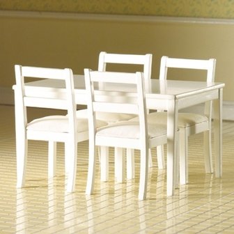 Witte rechthoekige keukentafel met 4 stoelen, 