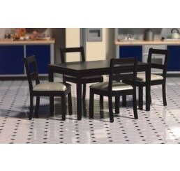 Houten rechthoekige keukentafel met 4 stoelen, zwart