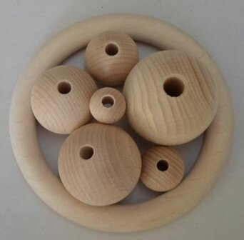 Houten bollen 24.5 mm, met boorgat 6 mm