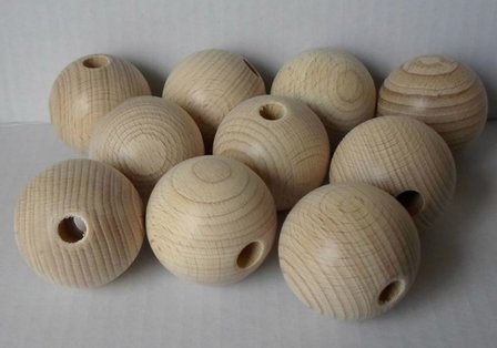 Houten bollen 45 mm, met boorgat 10 mm