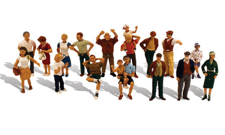 Groep mensen; Woodland scenics; Modelspoor; Modelbouw; figuren H0; H0 figuren; modelbouw figuren kopen; miniatuur poppetjes; sp