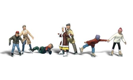 Schaatsers; Woodland scenics; Modelspoor; Modelbouw; figuren H0; H0 figuren; modelbouw figuren kopen; miniatuur poppetjes; spoo