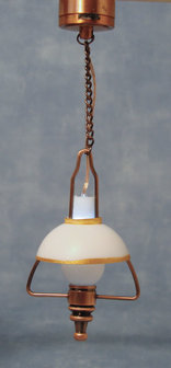 Roodkoperen handende olielamp (LED); verlichting; schaal 1op12; 1:12;poppenhuis verlichting aanleggen; poppenhuis verlichting a