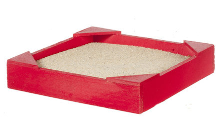 Houten zandbak, inclusief zand; Poppenhuis 1:12; 1op12; inrichting voor poppenhuizen; poppenhuizen; hobby en modelbouw