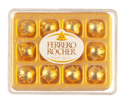 Doos bonbons Ferrero Rocher; miniatures world; Poppenhuis 1:12; 1op12; inrichting voor poppenhuizen; poppenhuizen; bloemkool,  