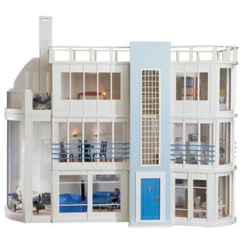 Malibu strand huis, the Dolls House Emporium; ongeschilderd; geschilderd; gebouwde poppenhuizen, bouwpakketten van poppenhuizen