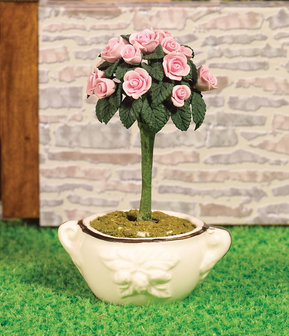 Roze stokroos in pot; bloemen 1op12; planten 1op12;  poppenhuis planten; miniatuur bloemen;  poppenhuis bloemen;  miniatuur pla