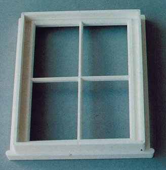 Kunststof Victoriaans klein raam met 4 ruiten, 95*76 mm; poppenhuis; poppenhuizen; hobby-en-modelbouw