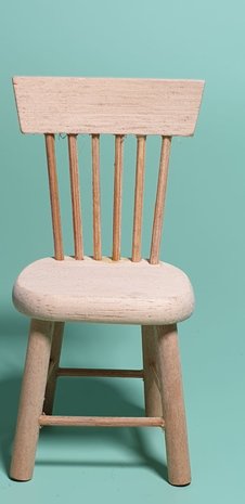 hobby en modelbouw; Eetkamer stoel van onbehandeld hout; poppenhuis; schaal 1 op 12; schaal 1:12; poppenhuismeubels; poppenhuis