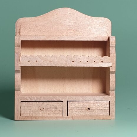 hobby en modelbouw; Keukenrekje van onbehandeld hout; poppenhuis; schaal 1 op 12; schaal 1:12; poppenhuismeubels; poppenhuismin