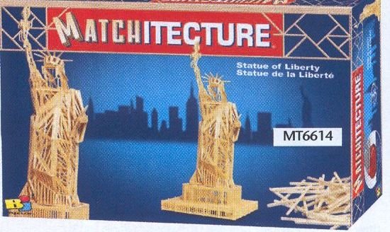 Matchitecture,bouwen met lucifers,modelbouw met lucifers,lucifer bouwpakket; Statue of Liberty;  bouwwerk van lucifers; knutsel