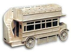 Matchbuilder,bouwen met lucifers,modelbouw met lucifers,lucifer bouwpakket; Omnibus uit 1920; bouwen met lucifers, modelbouw me