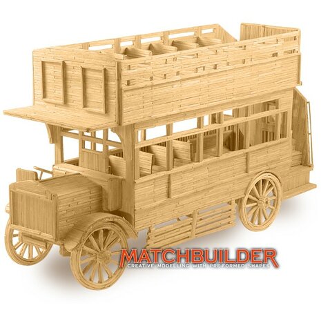Matchbuilder,bouwen met lucifers,modelbouw met lucifers,lucifer bouwpakket; Omnibus uit 1920; bouwen met lucifers, modelbouw me
