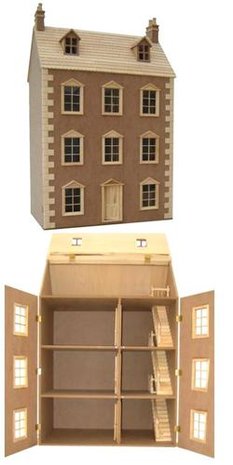 Dartmouth poppenhuis; geschilderd; gebouwde poppenhuizen, bouwpakketten van poppenhuizen of kinder poppenhuis; doe-het-zelf; po