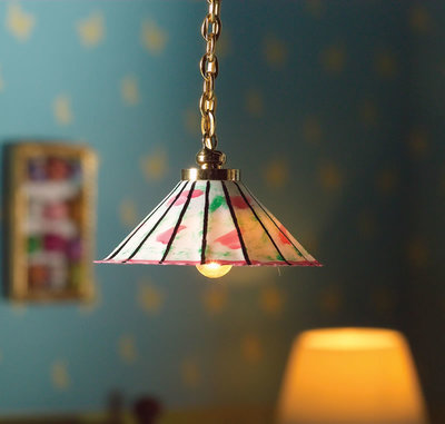 Tiffany-achtig hanglampje roze/groen