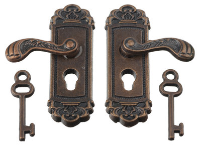 Bronzen deurklink en slotplaat met sleutel