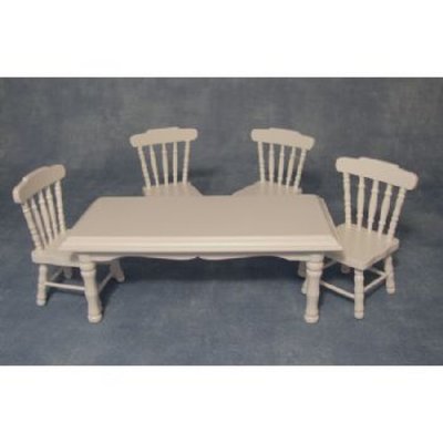 Wit houten vierkante eettafel met 4 stoelen