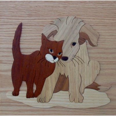 Kat en hond, afm.: 24*24 cm