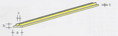 Messing T-profiel met gleuf, 33 cm lang