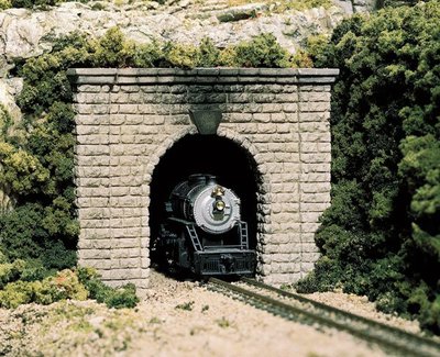 Tunnelingang van gezaagde stenen voor enkel spoor