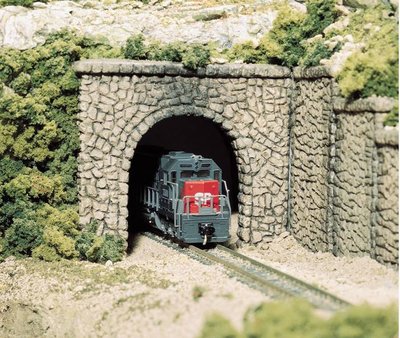 Tunnelingang van willekeurige stenen voor enkel spoor