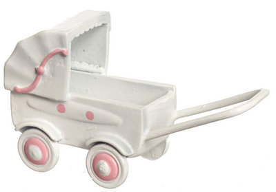 Roze/witte kinderwagen