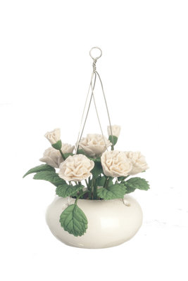 Witte rozen in hangende bloempot