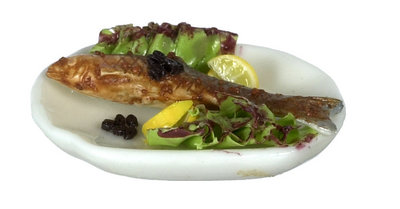 Geroosterde vis op bordje met salade